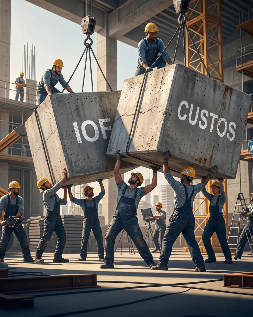 Engenheiros segurando e verificando os impactos dos custos e IOF na execução de obras