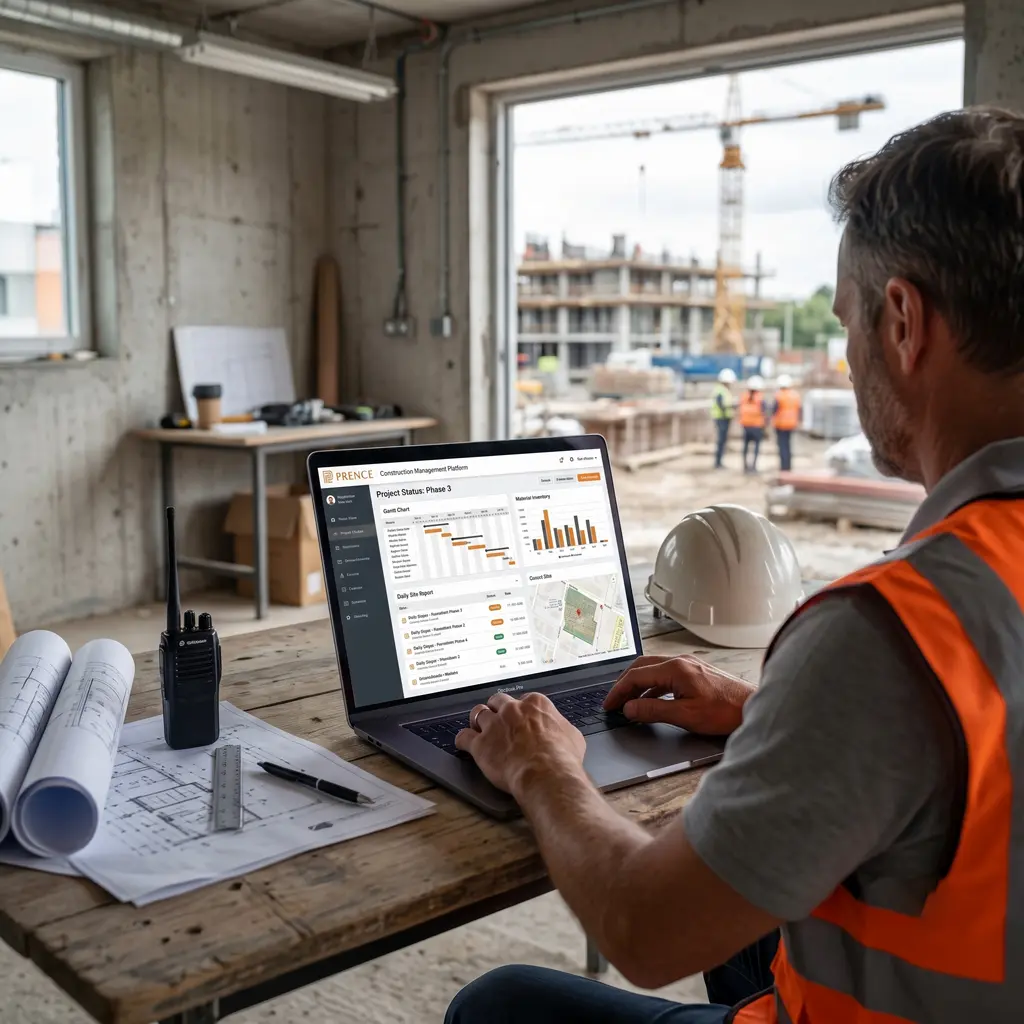 Cliente utilizando o Portal da PBENGE para acompanhamento e gestão financeira de obras.